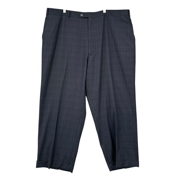 HB Le Collezioni‎ Blue Plaid Pattern Flat Front Cuffed Hem Dress Pants 46 x 26 - Picture 1 of 7